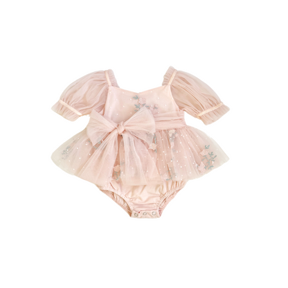 Swan Lake Ballerina Pink Embroidered Baby Girl Tulle Party Romper