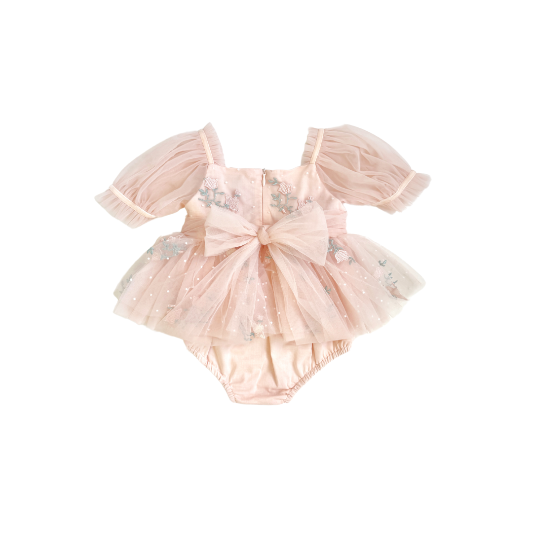Swan Lake Ballerina Pink Embroidered Baby Girl Tulle Party Romper