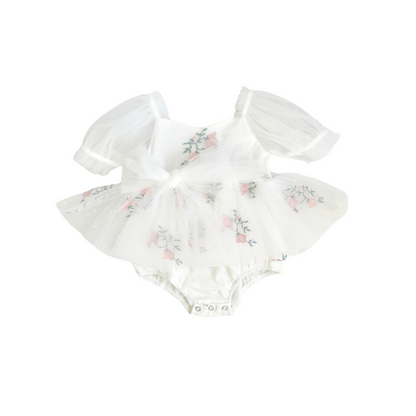 Swan Lake White Embroidered Baby Girl Tulle Party Romper