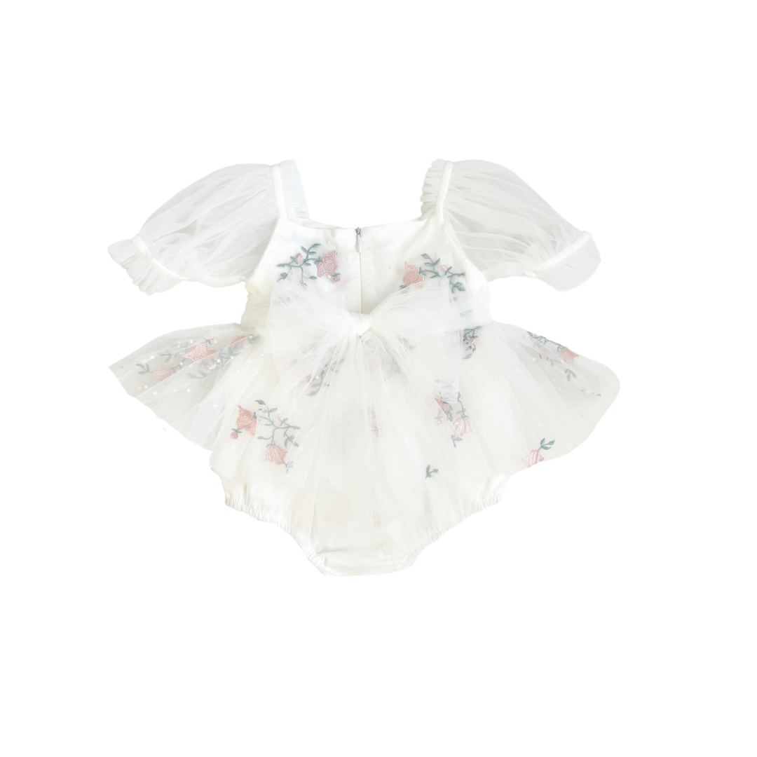 Swan Lake White Embroidered Baby Girl Tulle Party Romper