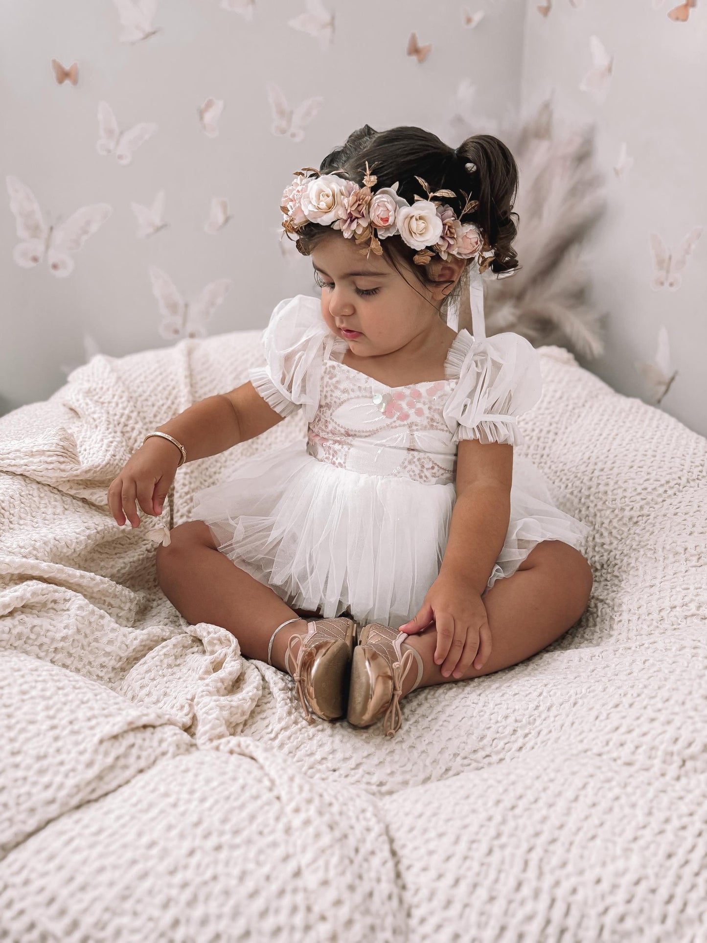Jewel Sequin White Sparkle Baby Girl Tulle Party Romper