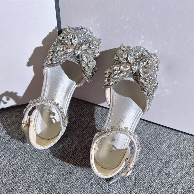 Girls Summer Rhinestone Bow Princess Shoes Flower Girl Shoes