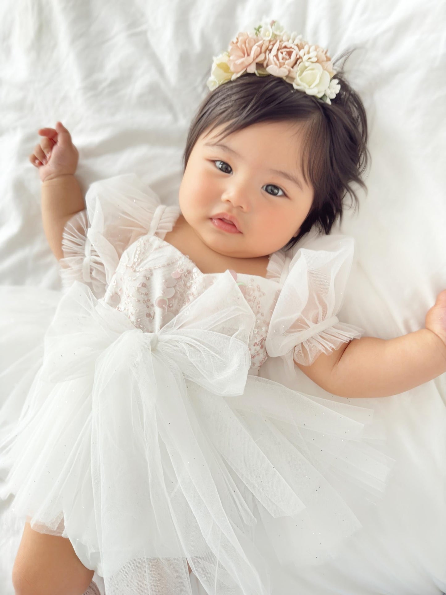 Jewel Sequin White Sparkle Baby Girl Tulle Party Romper
