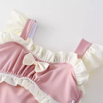 Girls Cute Princess Swimsuit and Swim Cap Two-Piece Set