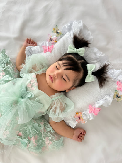 Butterfly Kisses Peppermint Pink Embroidered Baby Girl Tulle Party Romper