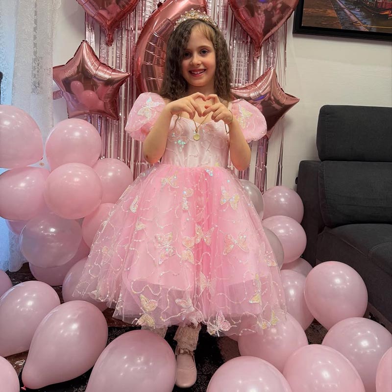 Girl Formal Princess Dress Baby Girl Pink Butterfly Sequins Birthday Party Dress