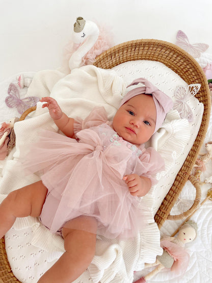 Jewel Sequin Dusty Pink Sparkle Baby Girl Tulle Party Romper