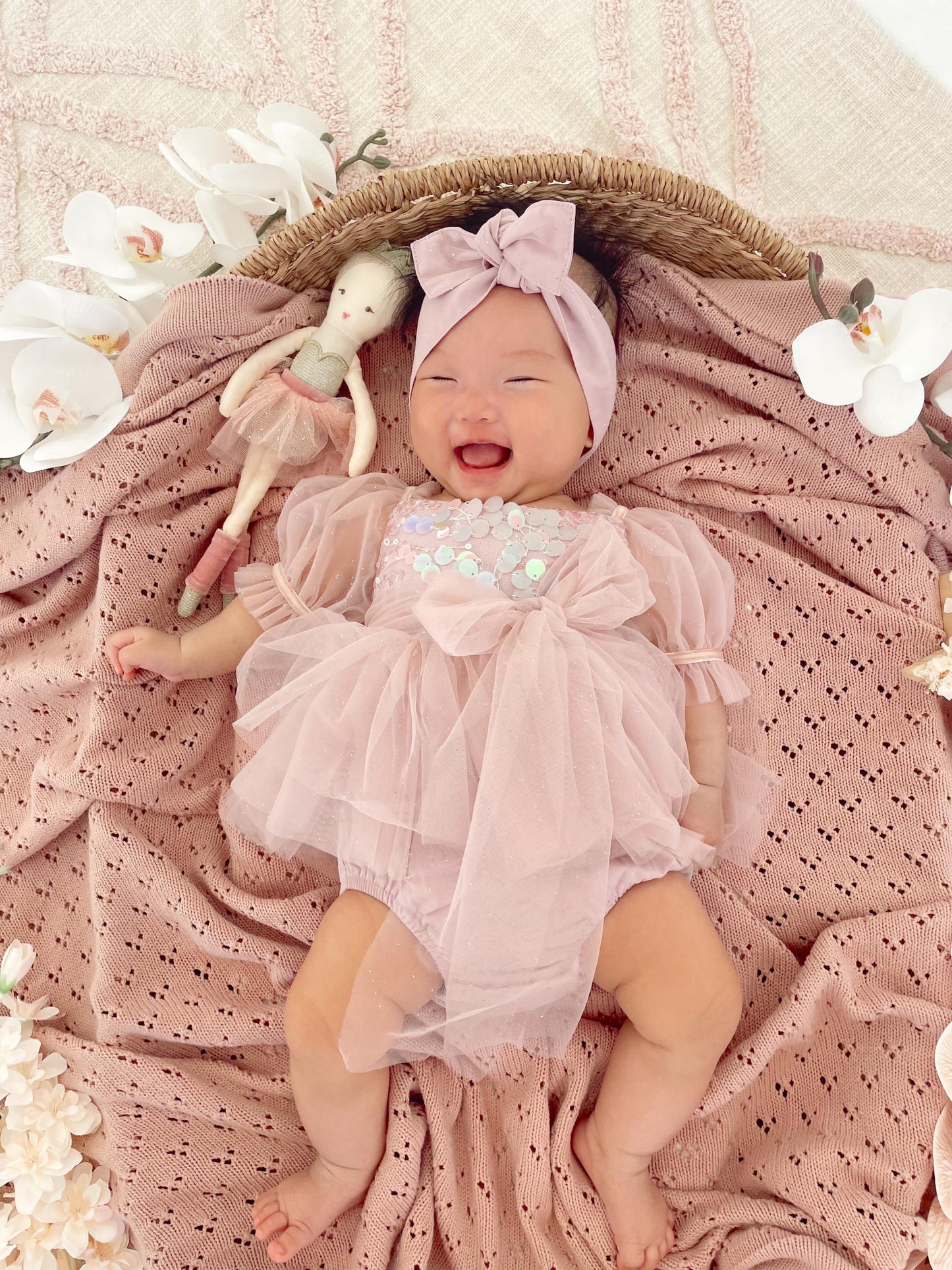 Jewel Sequin Dusty Pink Sparkle Baby Girl Tulle Party Romper