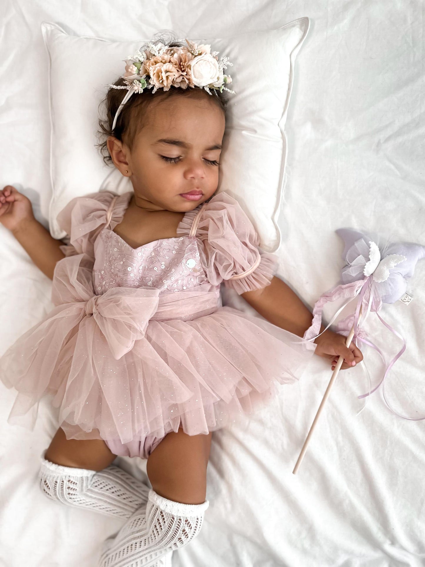 Jewel Sequin Dusty Pink Sparkle Baby Girl Tulle Party Romper