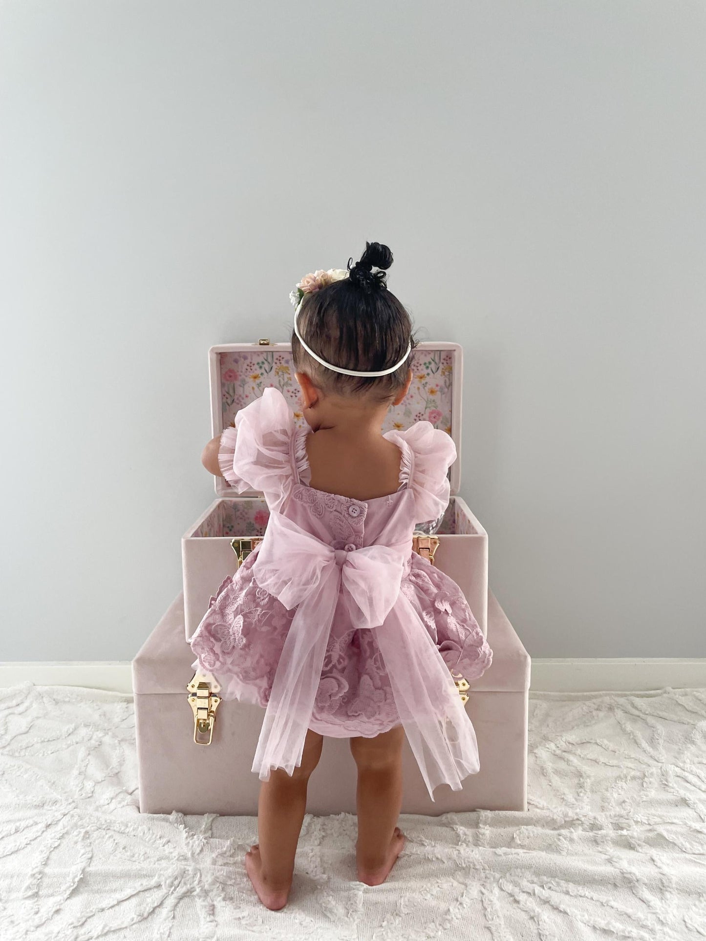 Butterfly Kisses Dusty Rose Pink Embroidered Baby Girl Party Romper