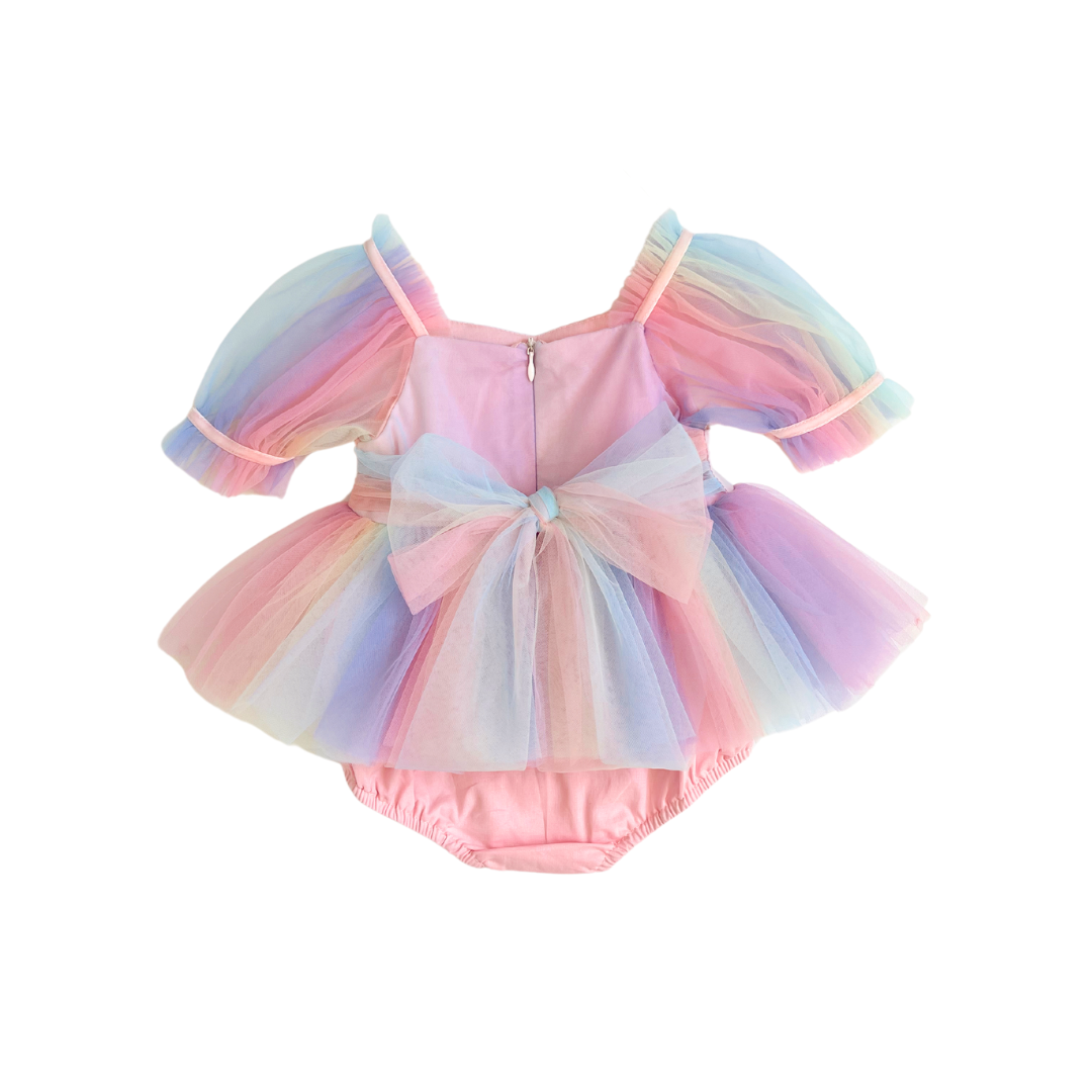 Unicorn Party Baby Girl Rainbow Tulle Romper