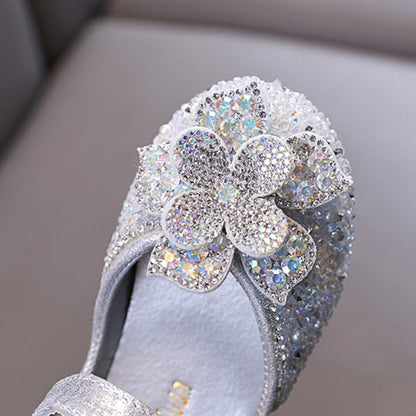 Girls Flower Princess Diamond Leather Shoes