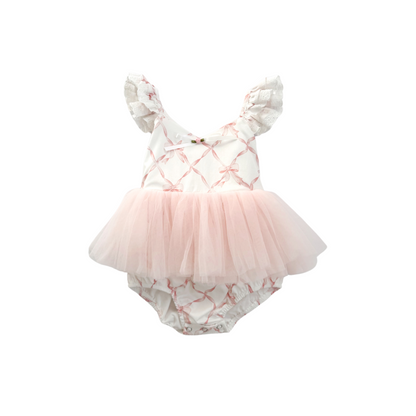 Rosette Pink Bow Baby Girl Tulle Party Romper