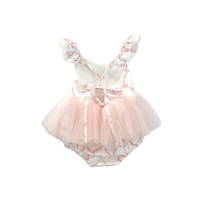 Rosette Pink Bow Baby Girl Tulle Party Romper