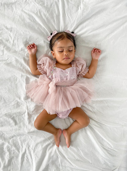 Jewel Sequin Dusty Pink Sparkle Baby Girl Tulle Party Romper