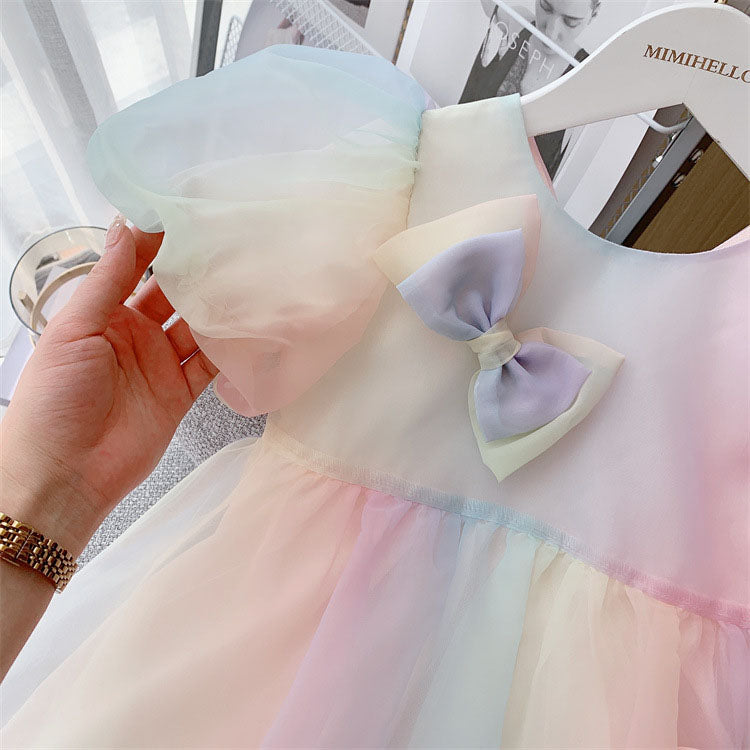 Girl Party Rainbow Dress Girl Summer Vacation Princess Dress