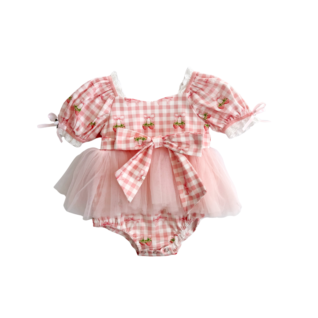 Berry Bliss Pink Gingham Baby Girl Tulle Party Romper