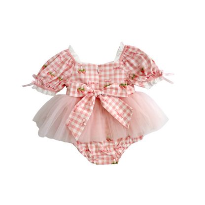 Berry Bliss Pink Gingham Baby Girl Tulle Party Romper