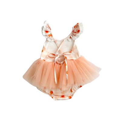 Peach Sorbet Gingham Baby Girl Tulle Party Romper