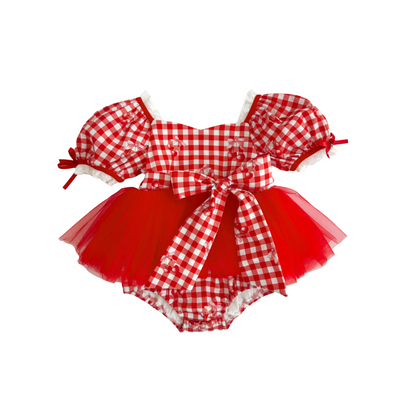 Cherry Lane Red Gingham Baby Girl Tulle Party Romper