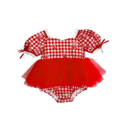 Cherry Lane Red Gingham Baby Girl Tulle Party Romper