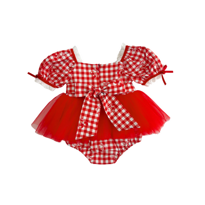 Cherry Lane Red Gingham Baby Girl Tulle Party Romper
