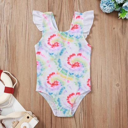Baby Starfish and Shell Print One-piece Lotus Leaf Bow Swimsuit