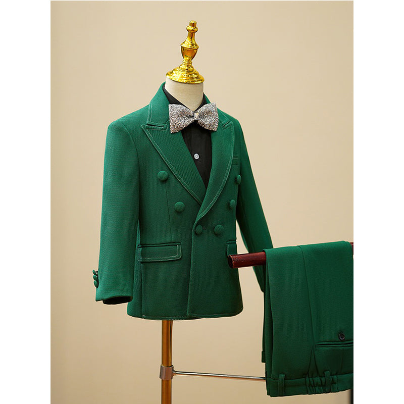Boys Green Suit with Round Button Detail