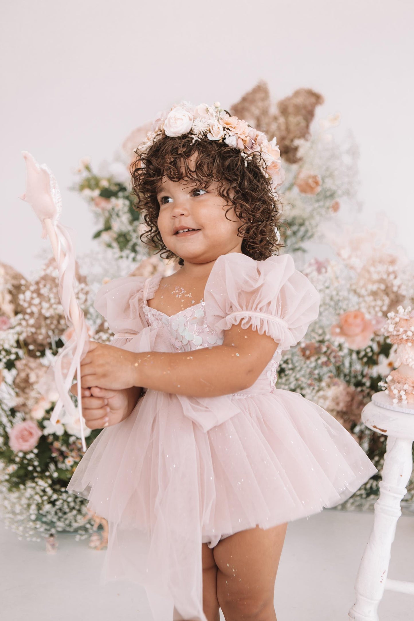 Jewel Sequin Dusty Pink Sparkle Baby Girl Tulle Party Romper