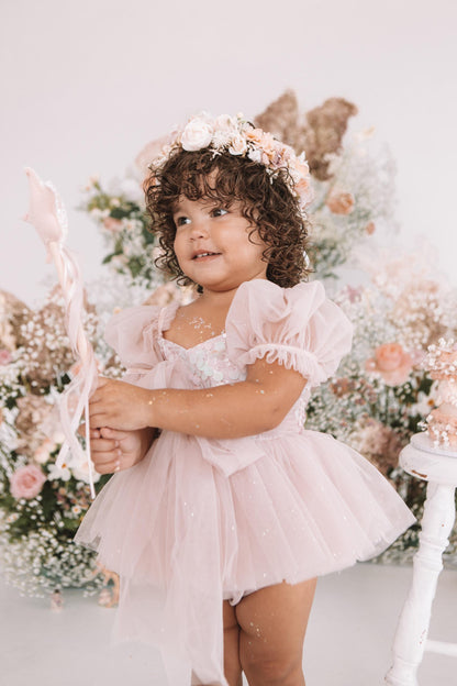 Jewel Sequin Dusty Pink Sparkle Baby Girl Tulle Party Romper