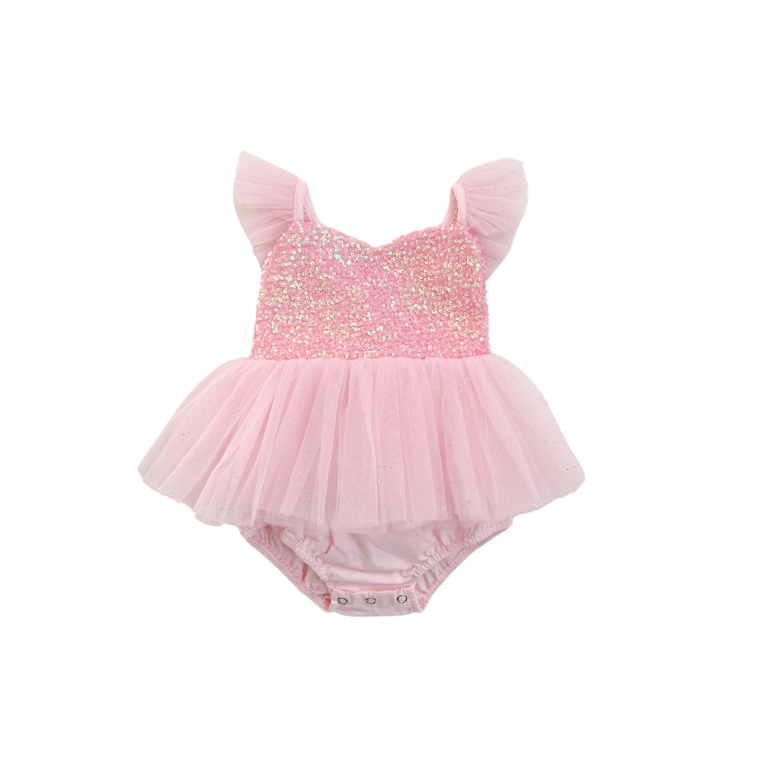 Polly Candy Pink Sequin Baby Girl Tulle Party Romper