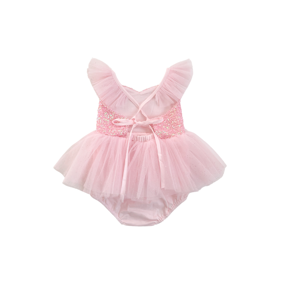 Polly Candy Pink Sequin Baby Girl Tulle Party Romper
