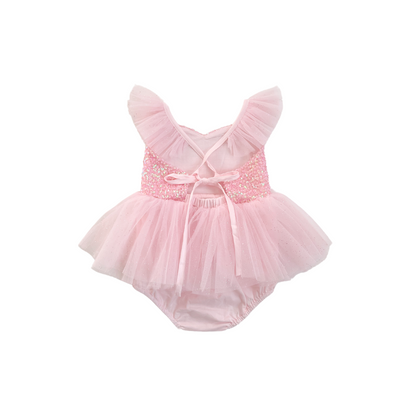 Polly Candy Pink Sequin Baby Girl Tulle Party Romper