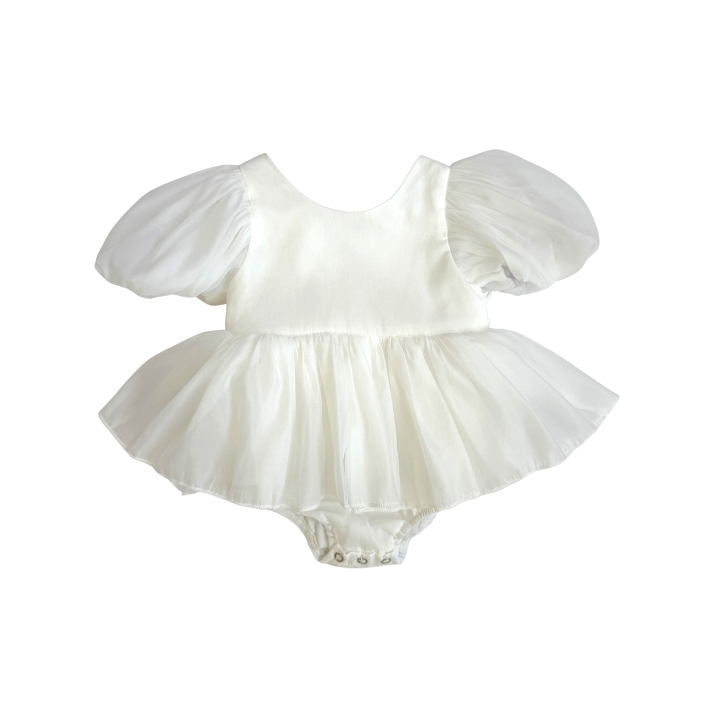 Clementine Matte White Organza Baby Girl Romper