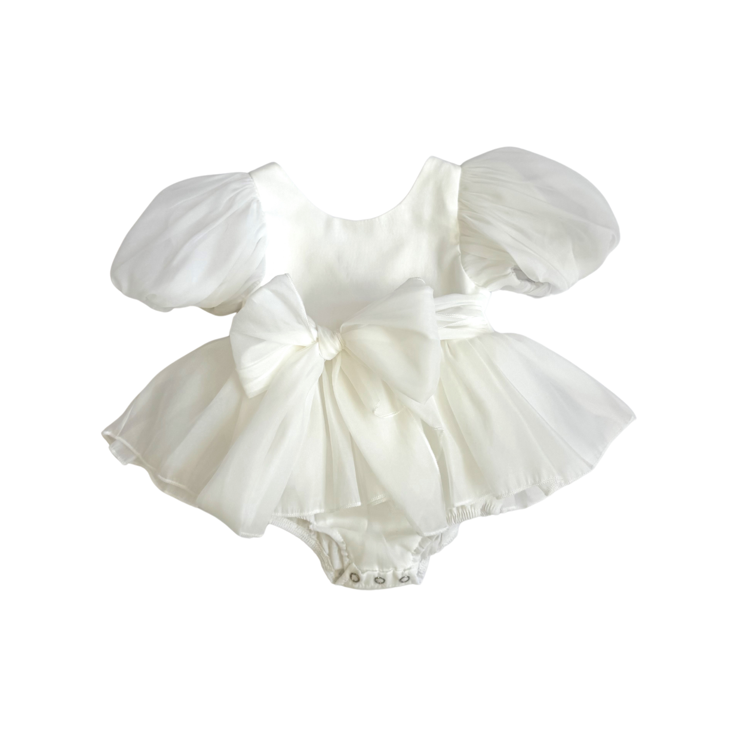Clementine Matte White Organza Baby Girl Romper