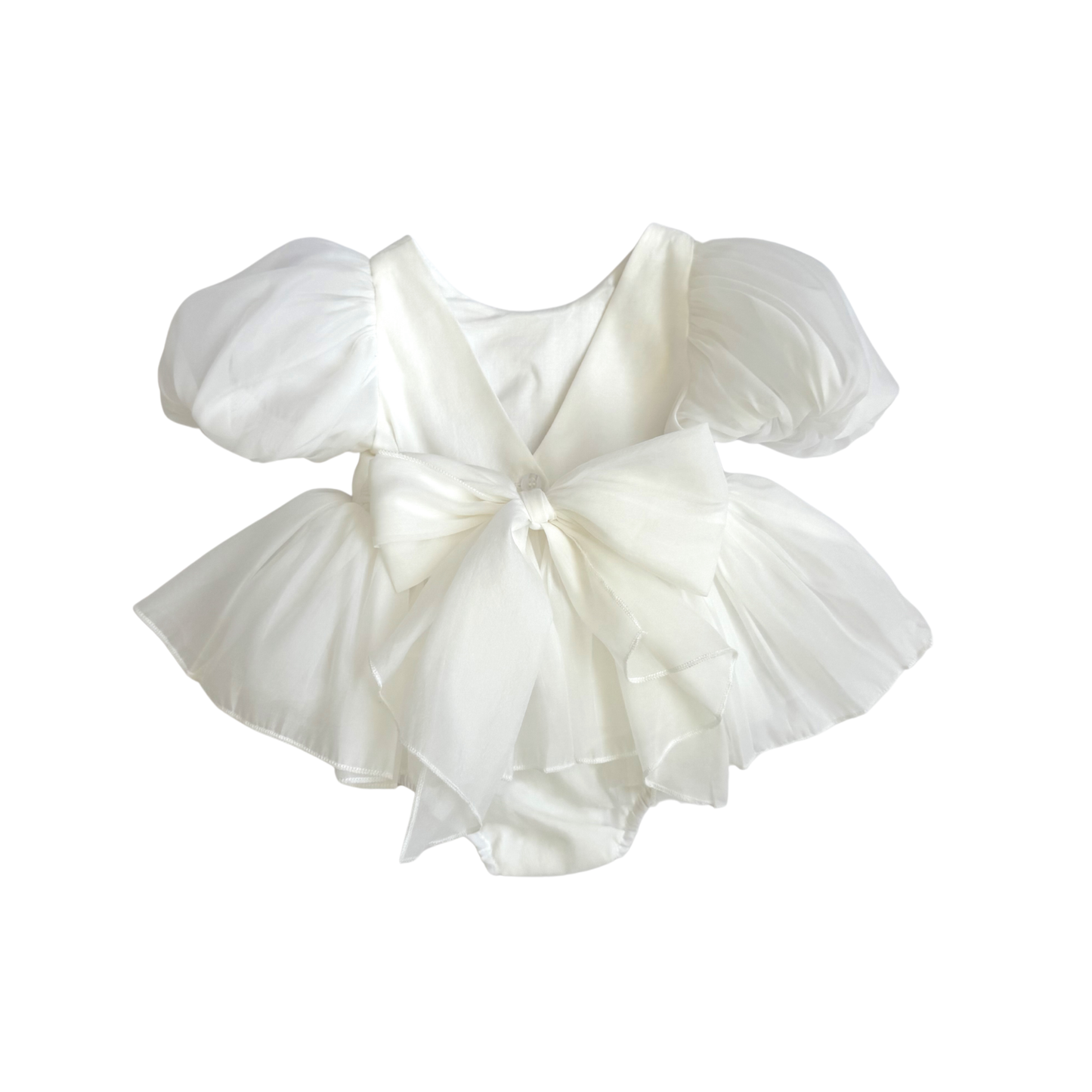 Clementine Matte White Organza Baby Girl Romper