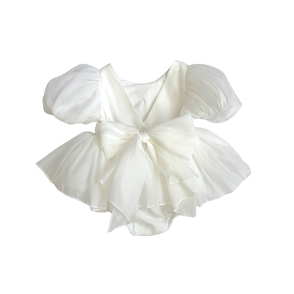 Clementine Matte White Organza Baby Girl Romper