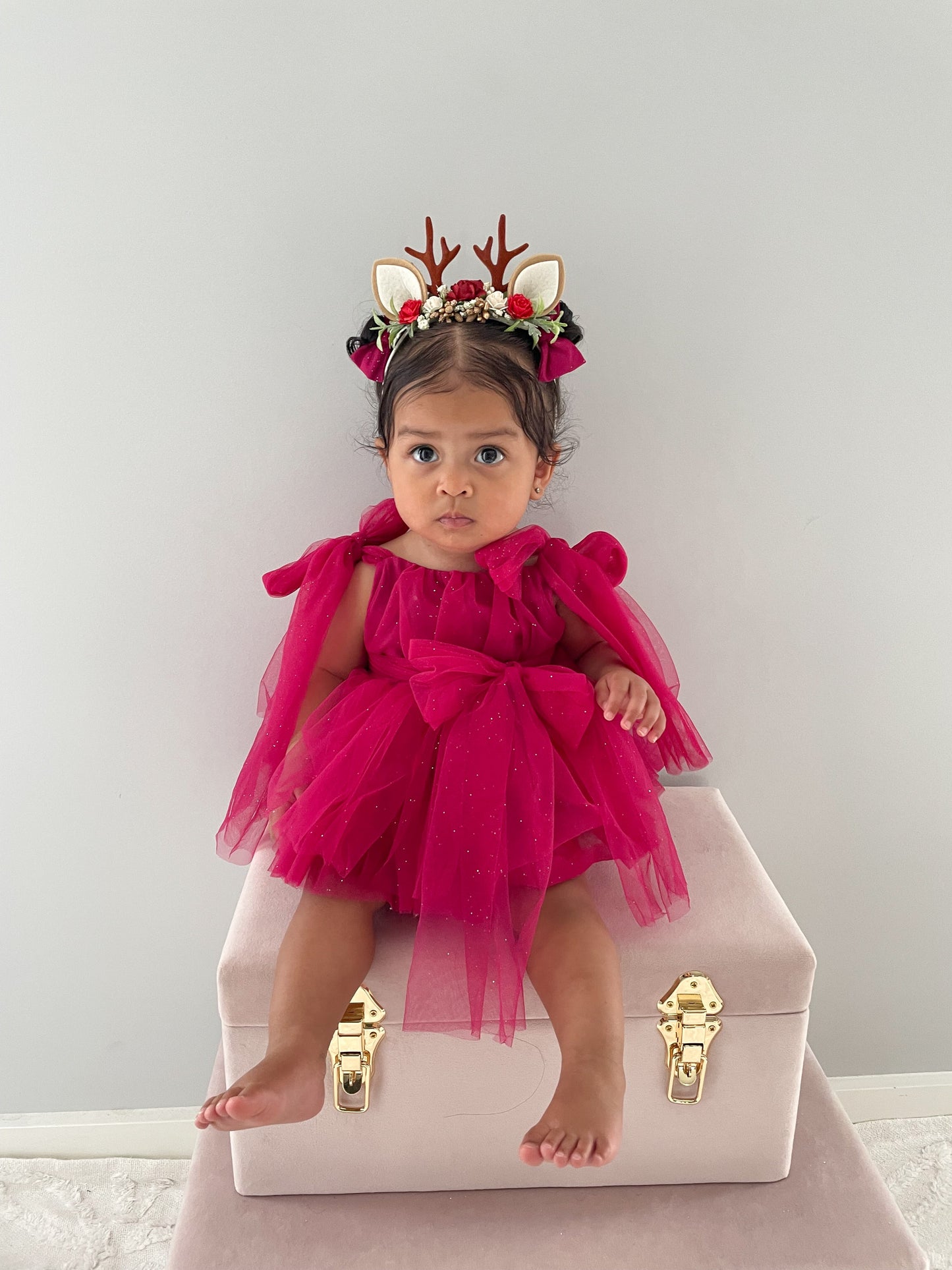 English Rose Romper Ruby Red Sparkle Baby Girl Romper