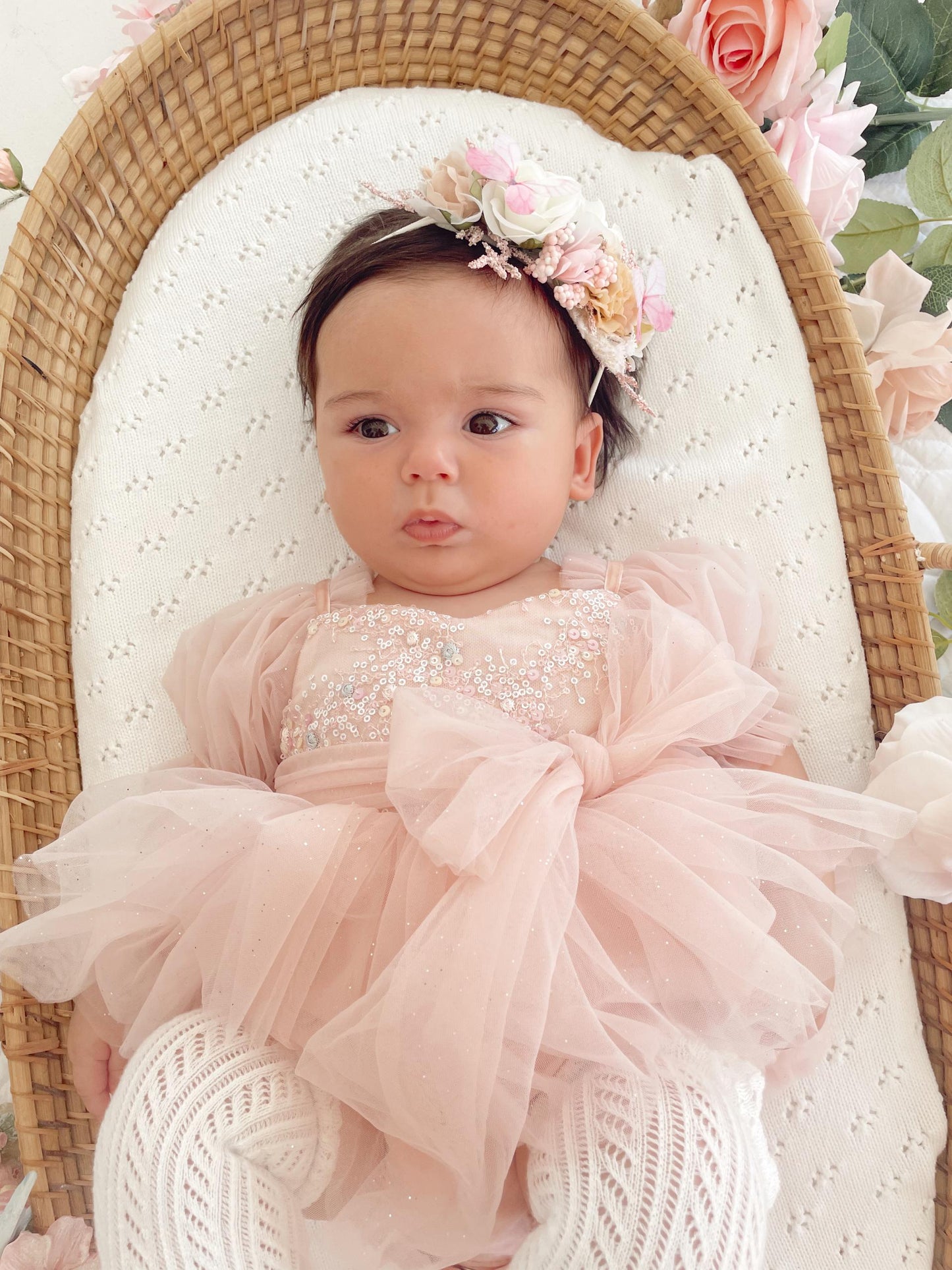 Jewel Sequin Pastel Pink Sparkle Baby Girl Tulle Party Romper