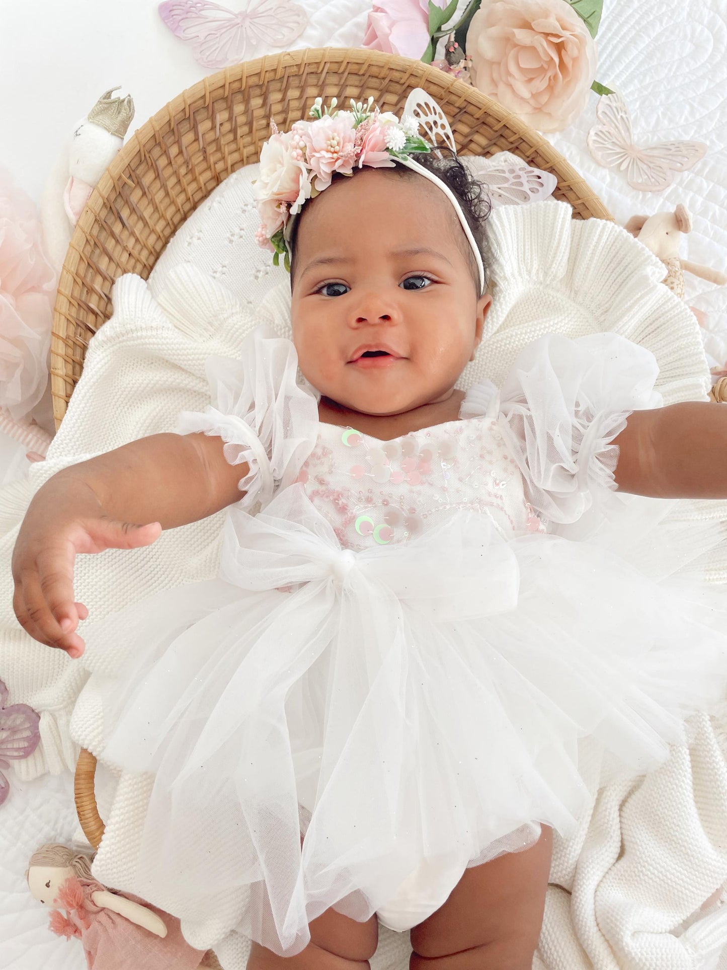 Jewel Sequin White Sparkle Baby Girl Tulle Party Romper