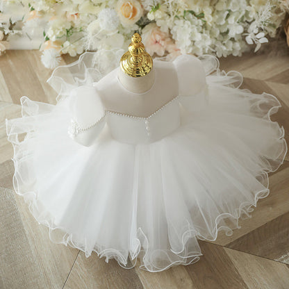 Flower Girl Dresses Baby Girl Summer Elegant White Puffy Bow Birthday Princess Dress