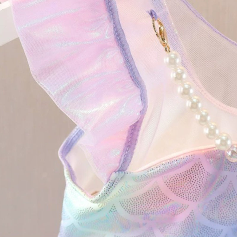 Girls' Summer Mermaid Mesh Swimsuit Two-Piece Set
