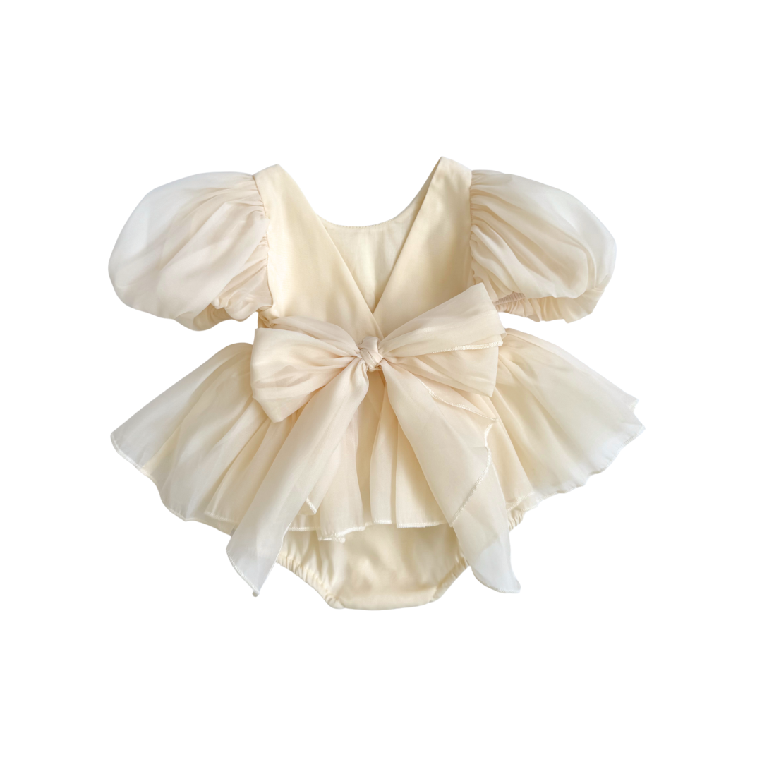 Clementine Matte Cream Organza Baby Girl Romper