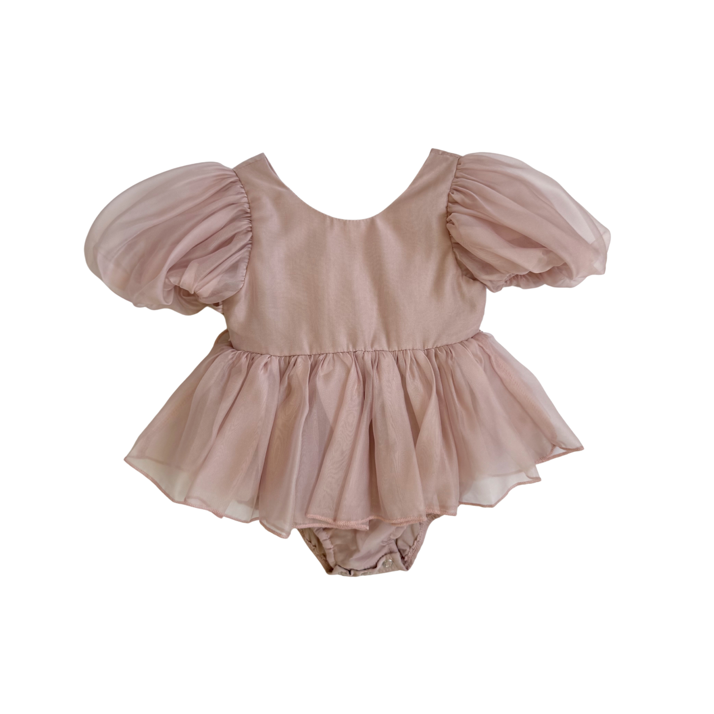 Clementine Matte Blush Rose Pink Organza Baby Girl Romper