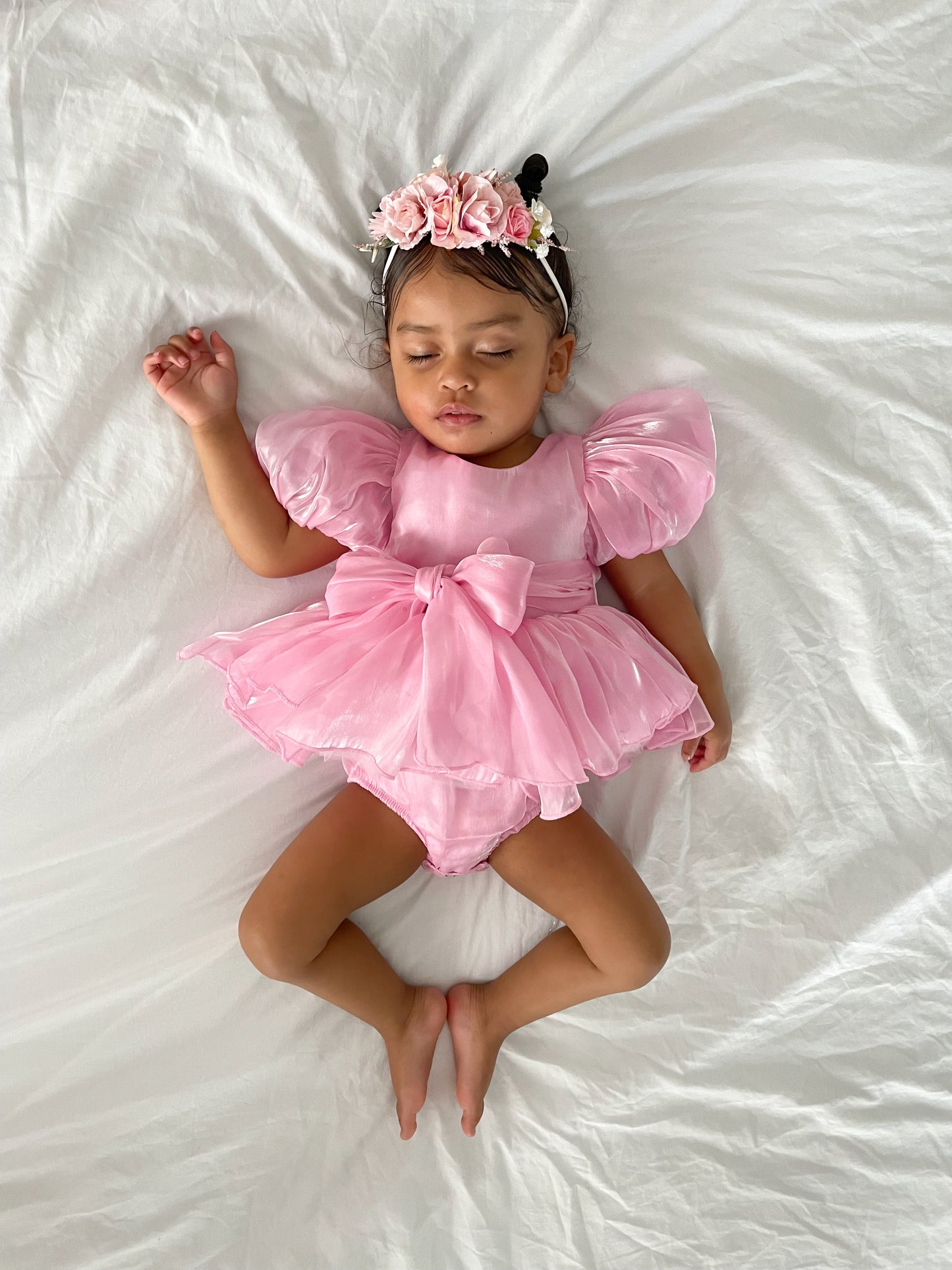 Dolly Candy Pink Organza Baby Girl Party Romper