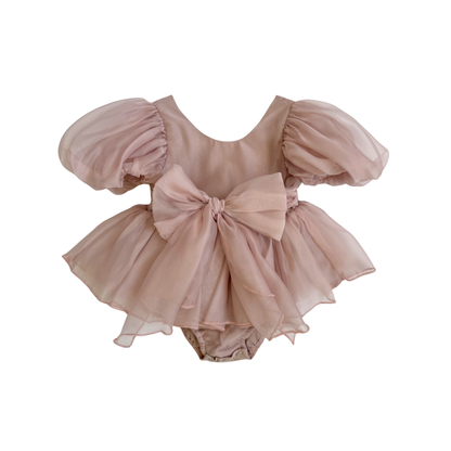 Clementine Matte Blush Rose Pink Organza Baby Girl Romper