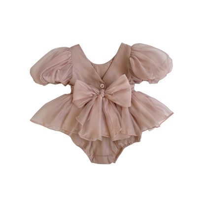 Clementine Matte Blush Rose Pink Organza Baby Girl Romper