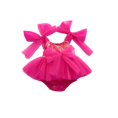 Theodora Fuchsia Pink Sequin Baby Girl Tulle Party Romper