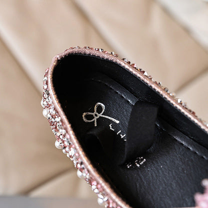 Girls Birthday Princess Shoes Children Flower Rhinestone Shoes