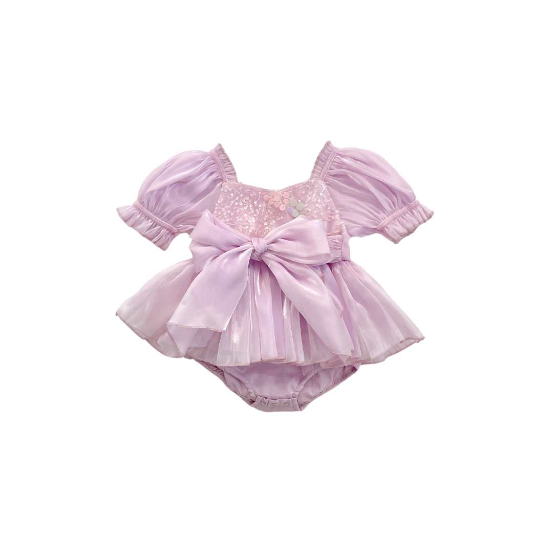 Ariel Purple Pearl Organza Sequin Baby Girl Party Romper